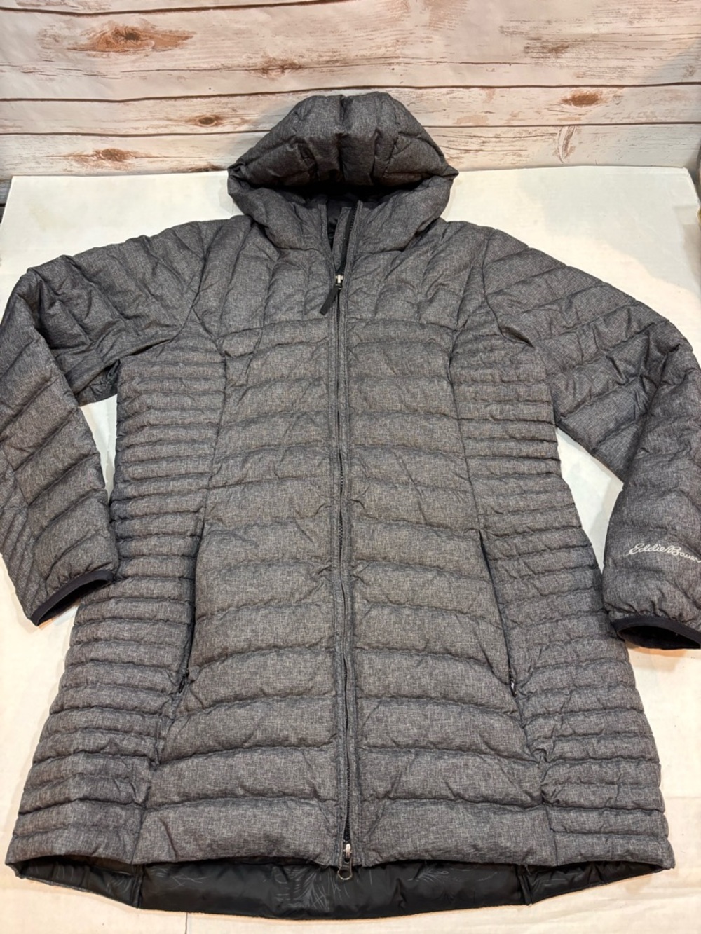 Eddie Bauer Women's Astoria Heather Charcoal Quilted Hooded Puffer Coat